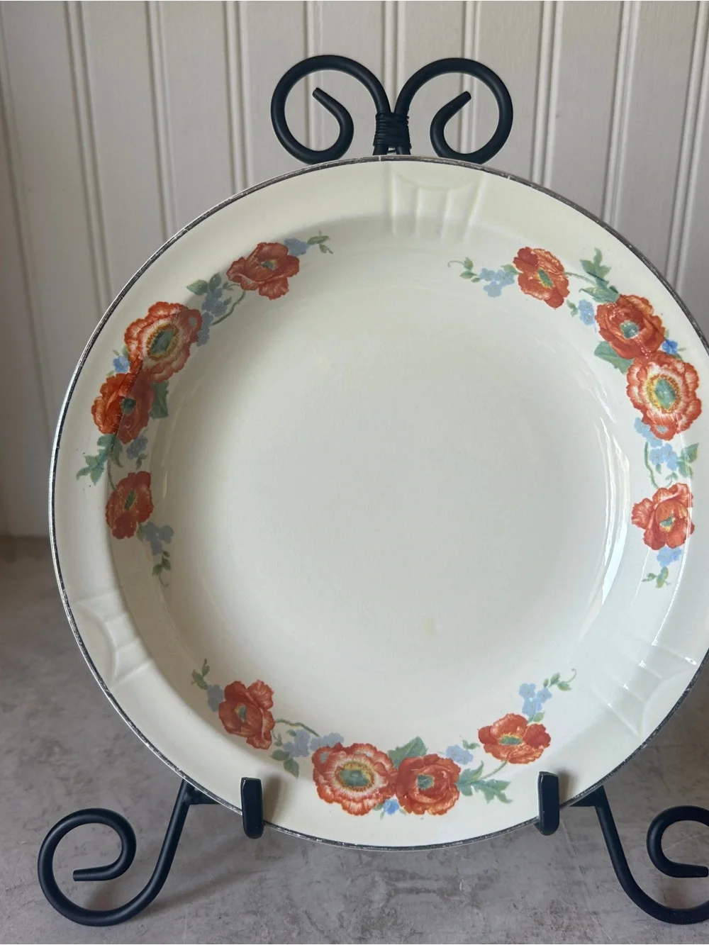 Hall China Orange Poppy 8.5” Soup Salad Bowl 1930’s Uranium Glaze EUC Platinum